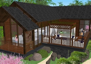 新中式高尔夫度假别墅建筑设计SU(草图大师)模型