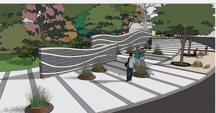 街边改造小游园sketchup精致设计模型(3)