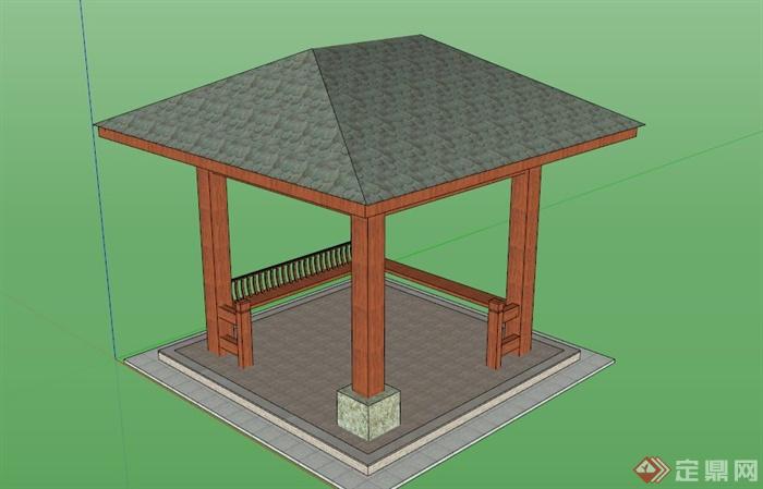 现代木制凉亭设计SU模型(1)