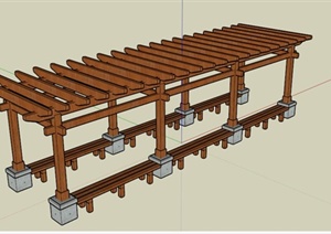 现代木制座椅廊架设计SU(草图大师)模型