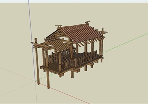 某现代旅游景区全木质凉亭设计SU(草图大师)模型