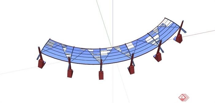 弧形玻璃红木廊架SU模型(2)