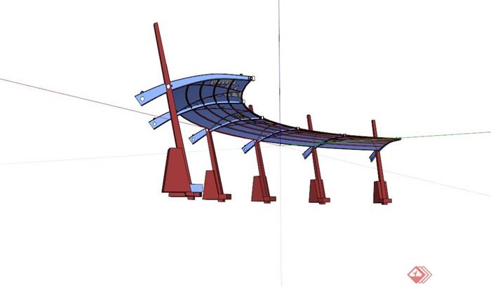 弧形玻璃红木廊架SU模型(1)