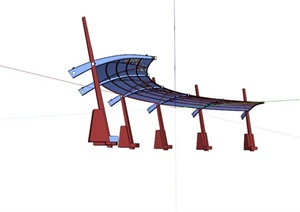 弧形玻璃红木廊架SU(草图大师)模型