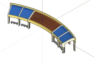 弧形玻璃木材拼接顶廊架设计SU(草图大师)模型