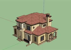 欧式带烟囱两层别墅建筑SU(草图大师)模型