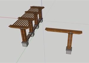 某现代风格木质廊架及廊架坐凳设计SU(草图大师)模型