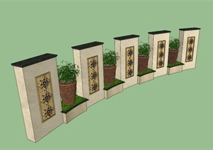 现代中式弧形石材景墙SU(草图大师)模型