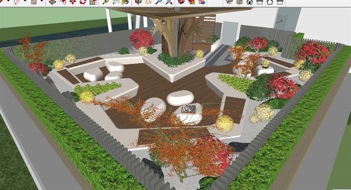 某企业室外阳台休息空间景观方案su精细设计模型
