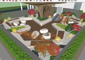 某企业室外阳台休息空间景观方案SU(草图大师)精细设计模型