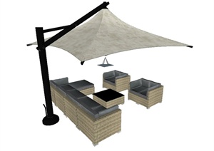 某现代风格休闲区沙发、遮阳伞组合设计SU(草图大师)模型