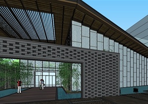 新中式别墅会所庭院设计sketchup精致模型
