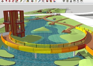 现代湿地公园景观方案SU(草图大师)精细设计模型