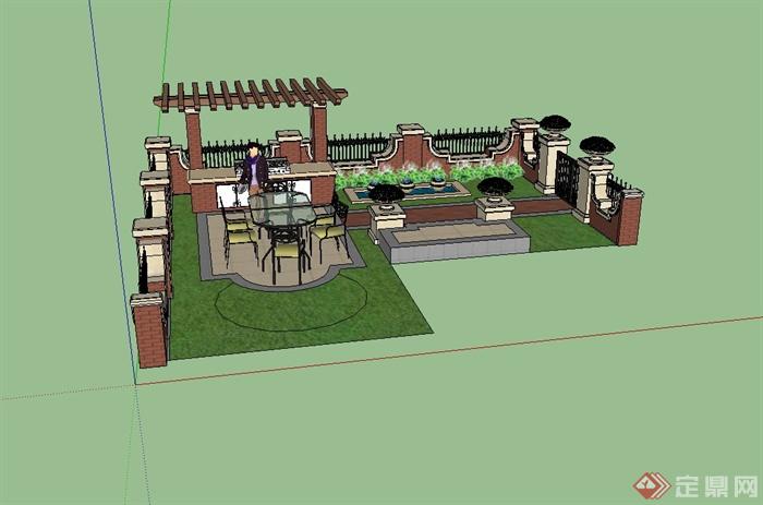 某欧式风格住宅庭院景观设计su模型(1)