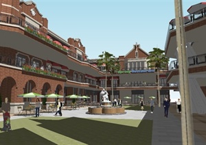 英伦风情商业美食广场sketchup精致设计模型