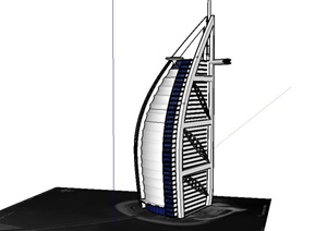 某现代风格帆船酒店建筑设计SU(草图大师)模型