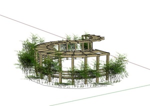 某现代风格公园木质廊架设计SU(草图大师)模型
