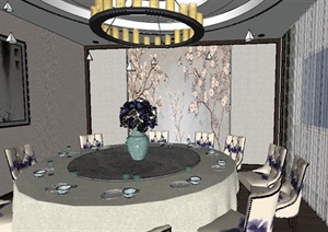 新中式豪华餐厅包厢装潢sketchup精致设计模型