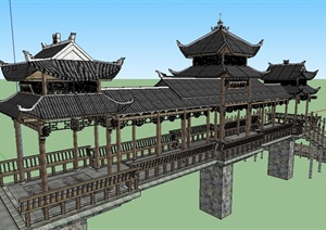 苗族村落风雨桥sketchup精致设计模型