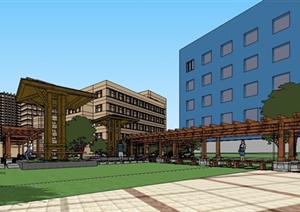 现代科研办公楼建筑与景观方案SU(草图大师)精细设计模型