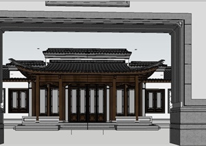一层古典中式游客接待中心建筑Su精美设计模型