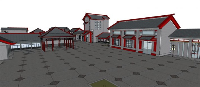 古装电影城规划方案sketchup精致设计模型(5)
