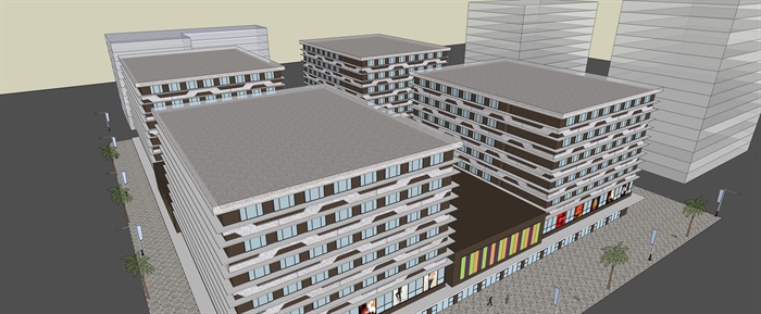 某55个不同的商业街建筑设计SU模型