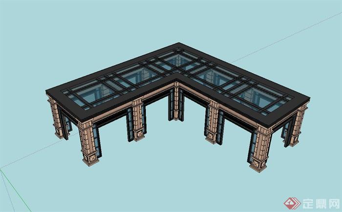 欧式风格转角玻璃廊架设计su模型(1)