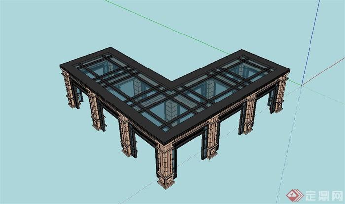 欧式风格转角玻璃廊架设计su模型(3)