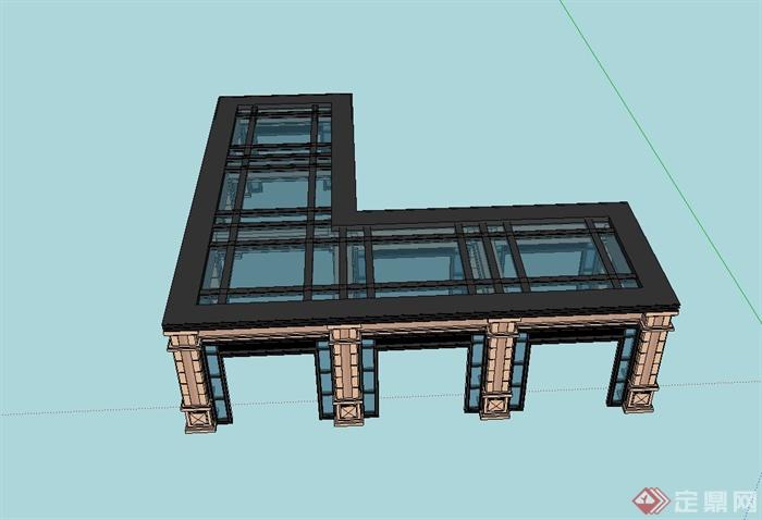 欧式风格转角玻璃廊架设计su模型(2)