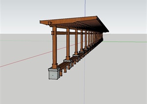 现代风格木质长廊架设计SU(草图大师)模型