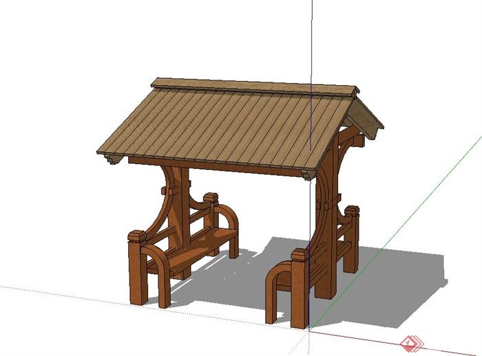 某现代中式风格全木质亭子设计su模型(2)