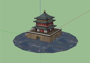 某古典中式塔阁楼建筑设计SU(草图大师)模型