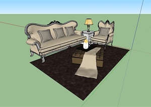 美式风格客厅沙发组合设计SU(草图大师)模型