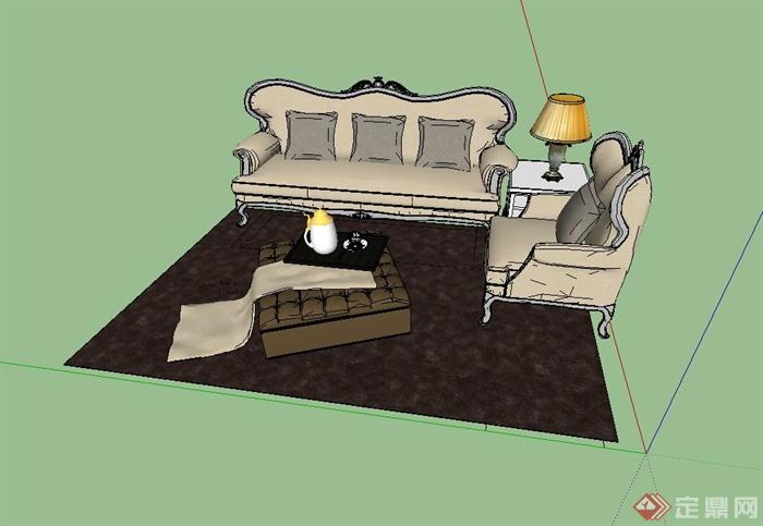 美式风格客厅沙发组合设计su模型(2)