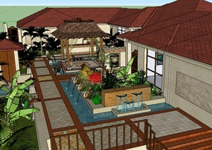 某东南亚别墅庭院景观设计SU(草图大师)模型