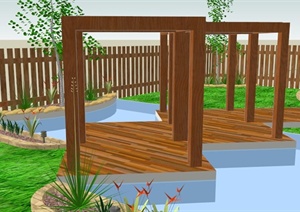 庭院水上廊架设计SU(草图大师)模型