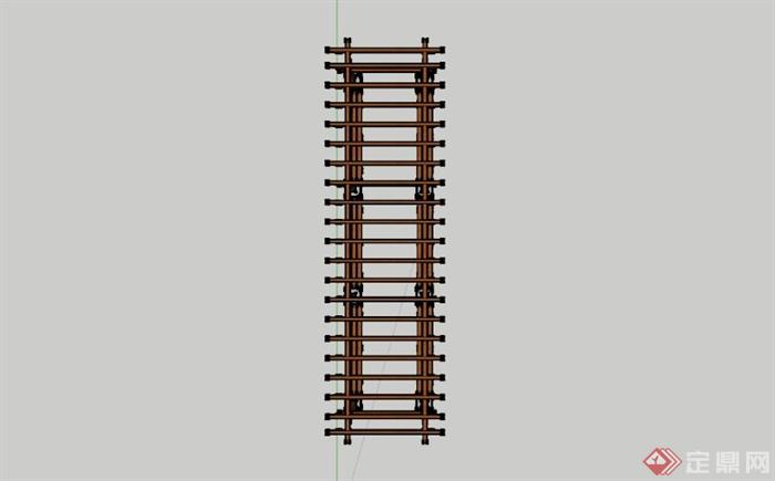 现代木坐凳廊架设计SU模型(2)
