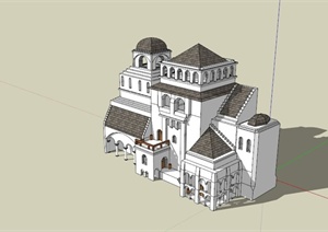 欧式小型城堡建筑SU(草图大师)模型