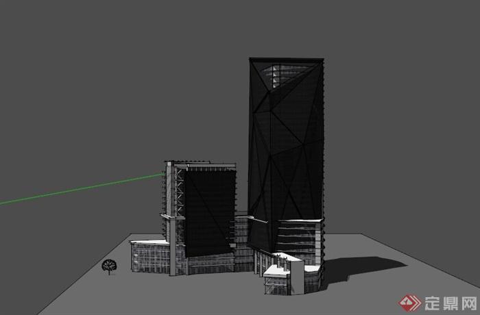 现代黑色综合大楼建筑SU模型(3)