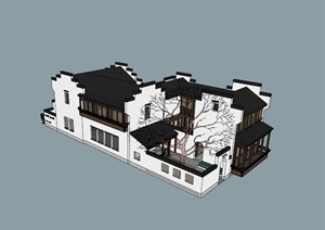 古典中式合院住宅建筑SU(草图大师)模型素材
