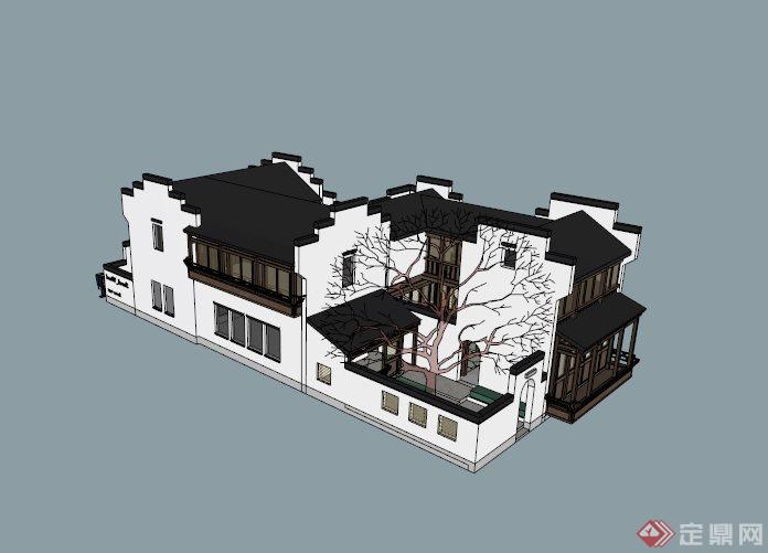 古典中式合院住宅建筑SU模型素材(1)