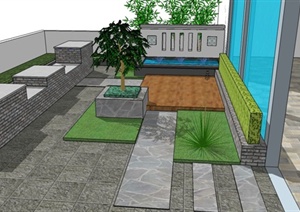 某现代住宅楼阳台花园设计SU(草图大师)模型