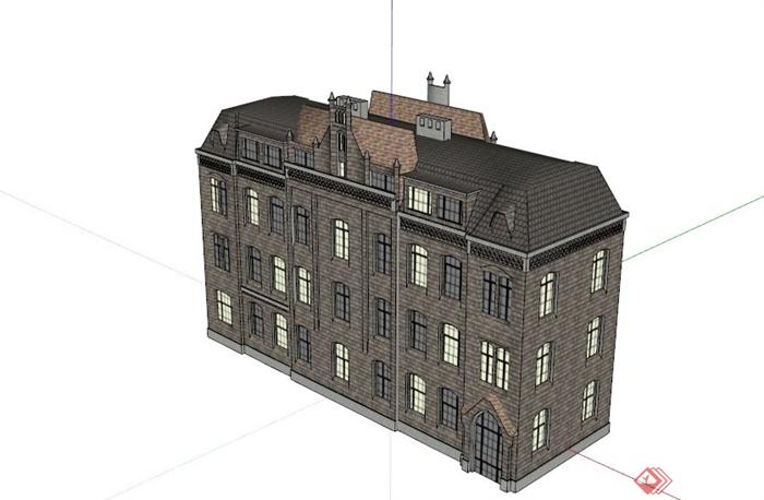 古典欧式三层住宅楼SU模型(1)