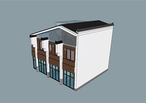 独特两层沿街商业建筑SU(草图大师)模型