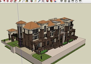 欧式三层豪华住宅别墅建筑设计SU(草图大师)模型