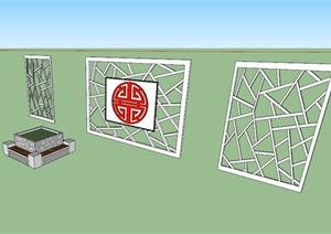现代中式镂空景墙设计SU(草图大师)模型素材