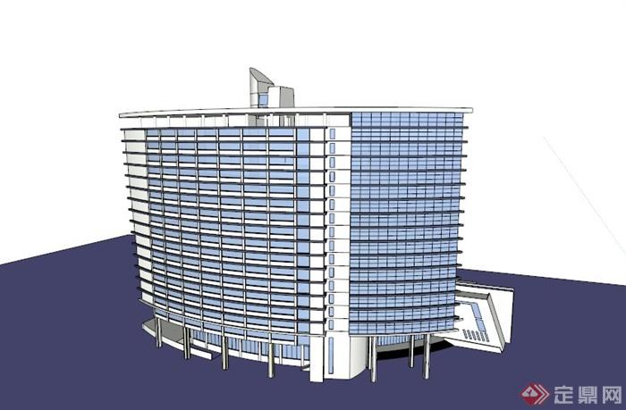 某现代高层酒店建筑设计SU模型素材(1)