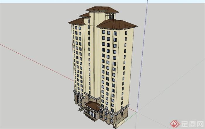简约欧式高层住宅楼SU模型(1)