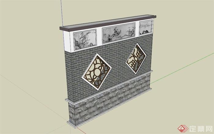 中式木镂空景墙设计SU模型(1)
